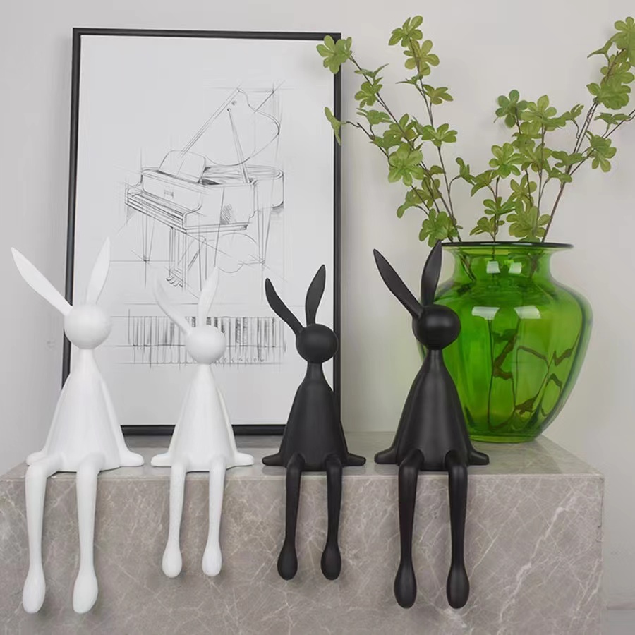 创意卡通长耳朵坐姿兔子摆件现代样板房客厅玄关电视柜家居装饰品