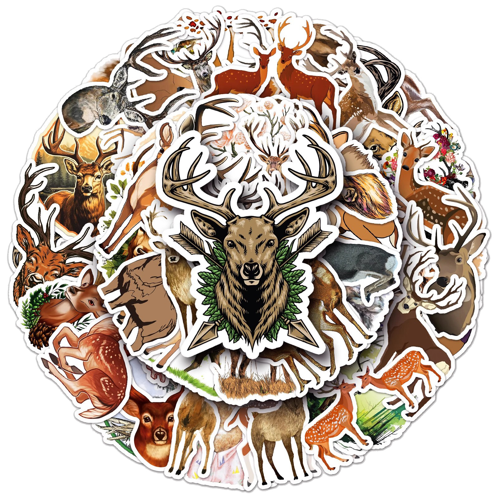 500可爱森林大型食草动物麋鹿贴纸个性卡通奶牛大象长颈鹿斑马河马羊驼合集儿童创意装饰水杯手机壳电脑贴画