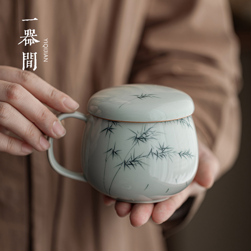 中式手绘竹韵设计感陶瓷马克杯子创意小水杯伴手礼咖啡杯办公室女