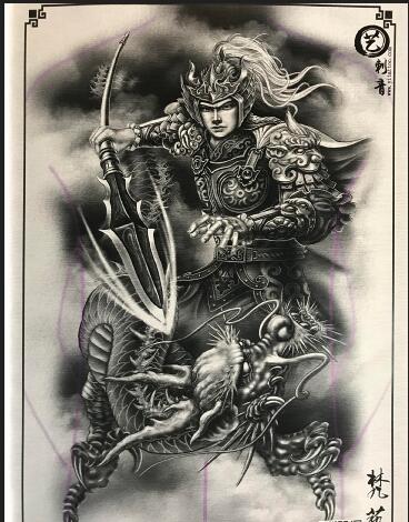 【梵艺二】传统纹身手稿神话人物神兽图片素材资料灰黑手稿配线稿