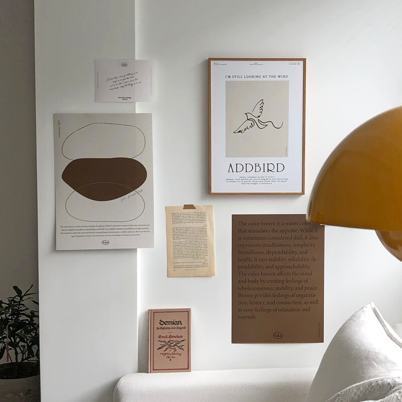 奶茶棕色系丹麦字母文艺抽象简笔画组合装饰画客厅沙发背景墙挂画