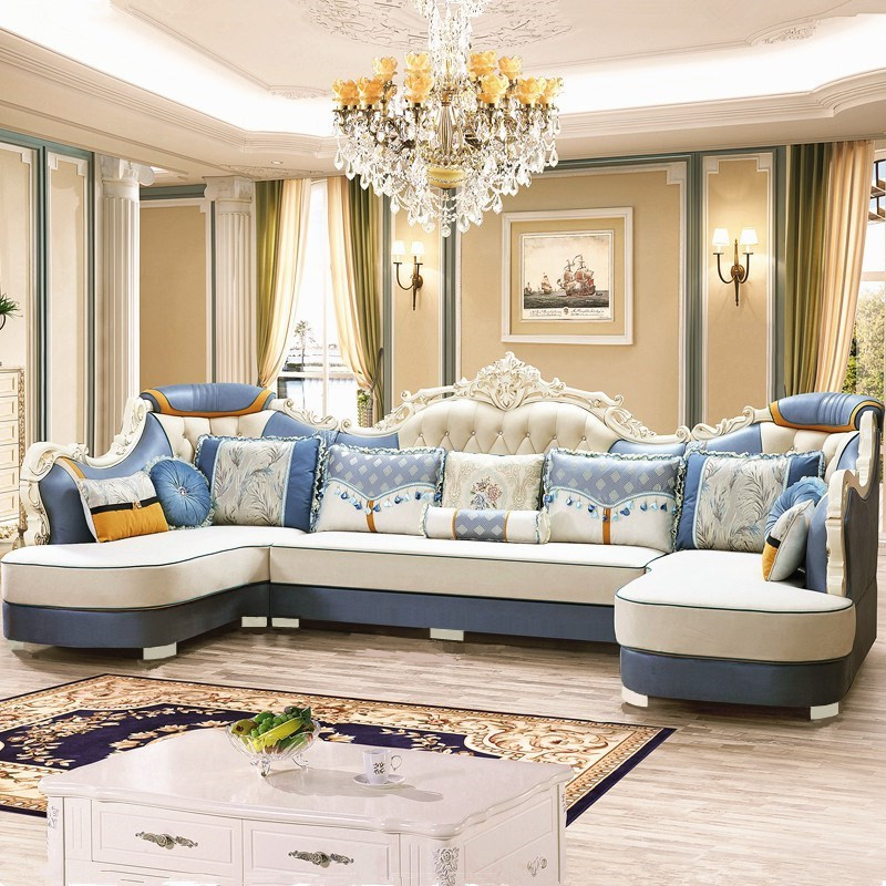 欧式沙发组合U型双贵妃高档奢华大户型客厅整装免洗布艺沙发简欧