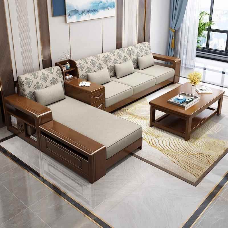 新中式实木沙发组合现代简约经济型布艺沙发小户型储物客厅家具