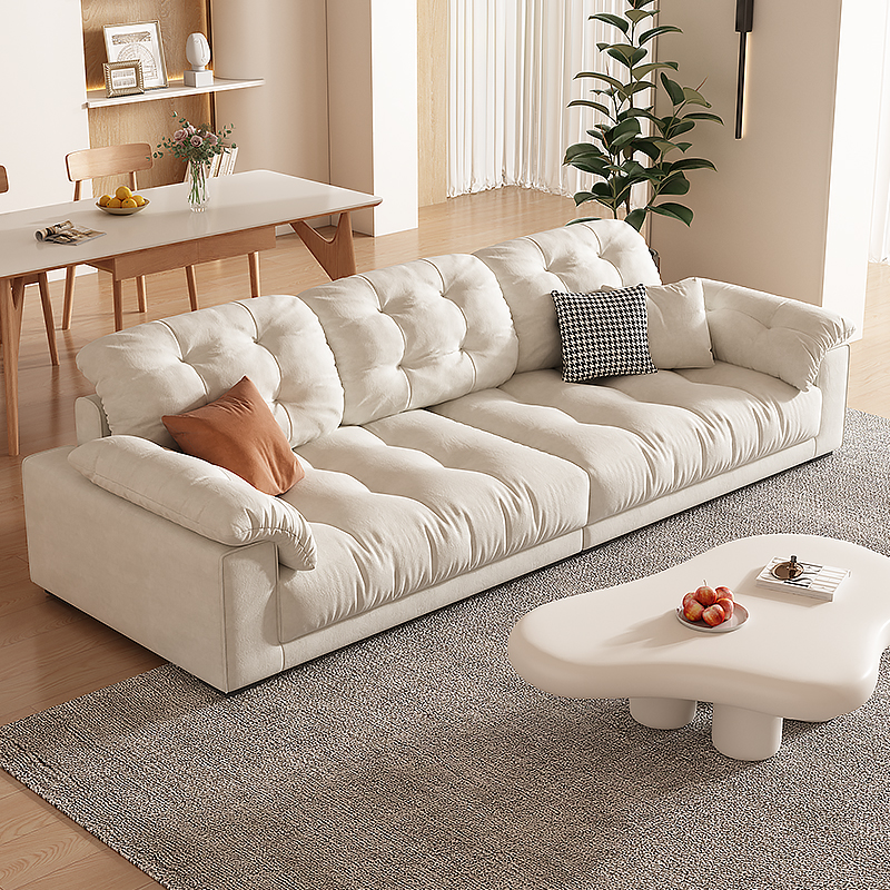 2024年新款云朵沙发奶油风小户型客厅现代简约猫爪布直排布艺沙发