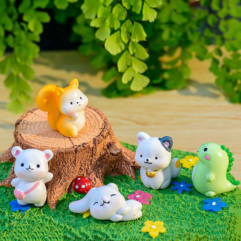 趣玩园艺卡通小动物装饰摆件微景观DIY材料兔子猫咪松鼠恐龙小熊