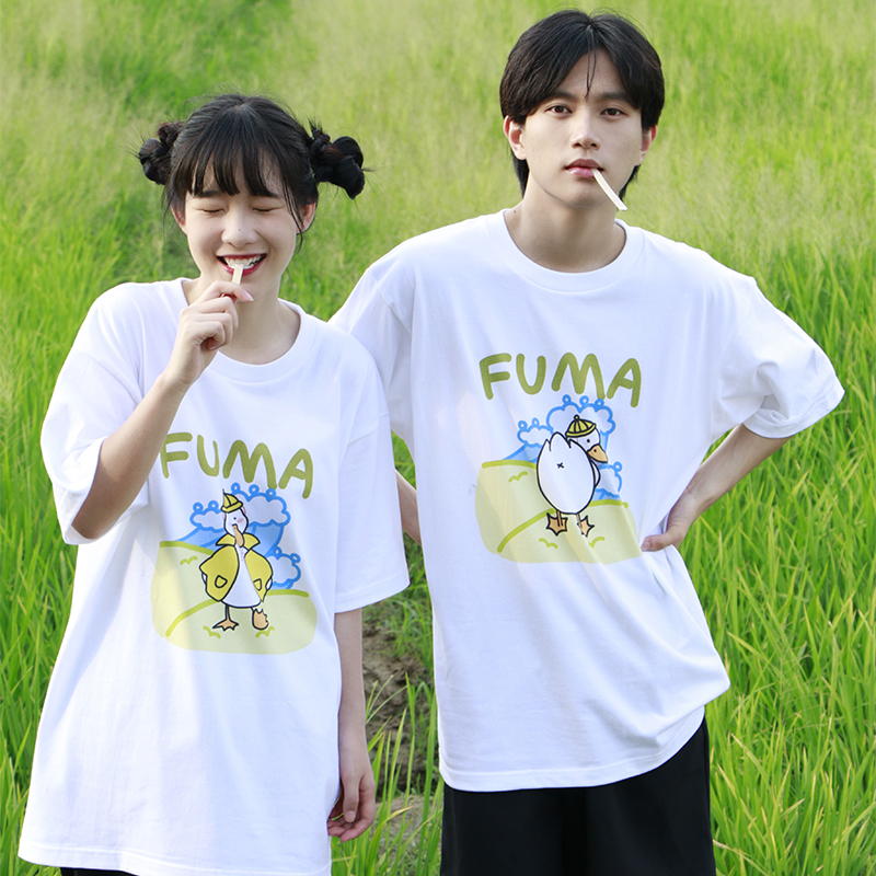 驸马FUMA 自制动漫T 夏季可爱鸭鸭图案情侣短袖T恤