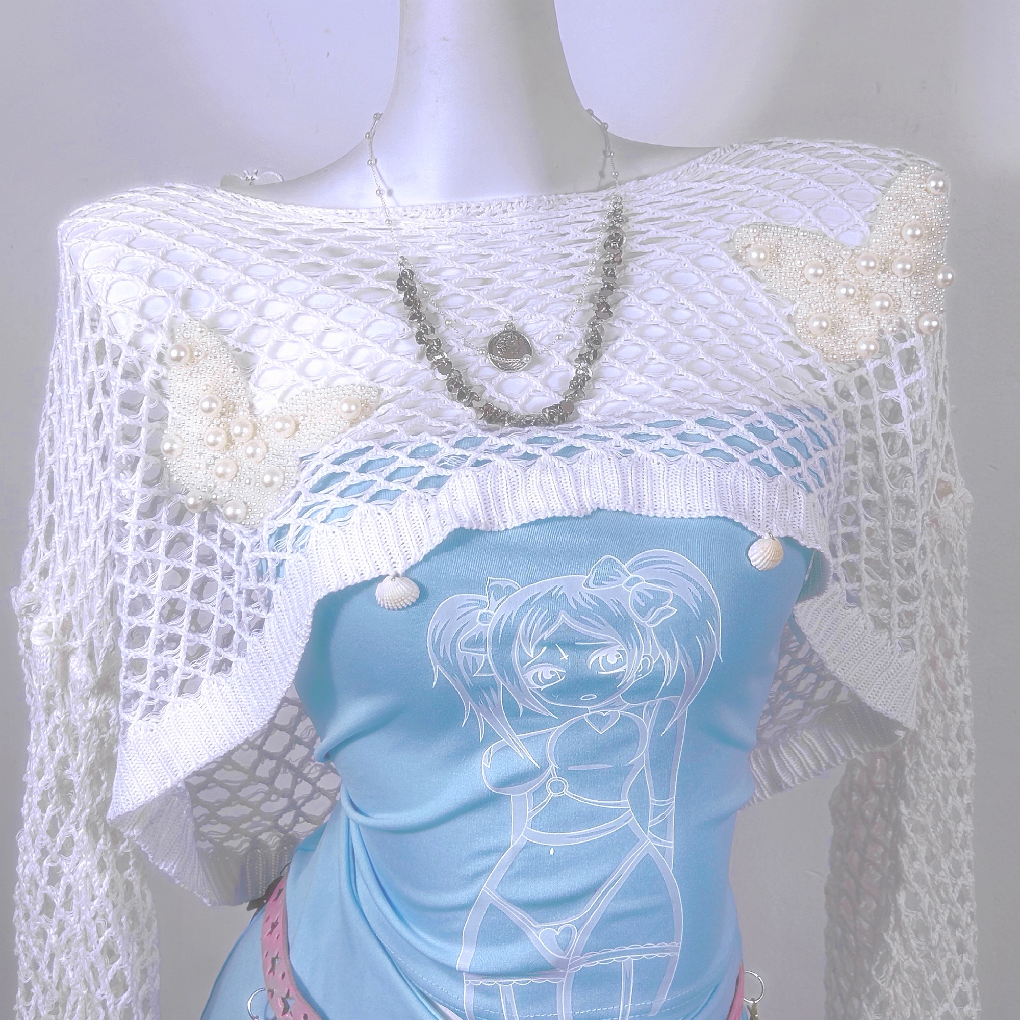 TDH原创涩谷日系y2k甜美可爱二次元动漫两件套装蓝色显白抹胸短裙