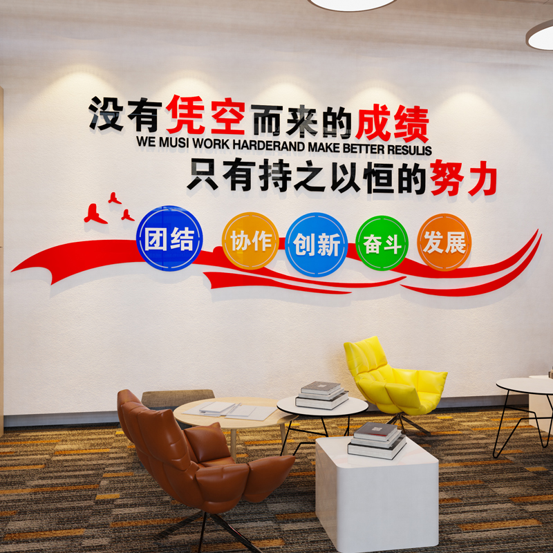 办公室装饰布置企业文化墙贴纸3d立体员工激励志标语公司会议背景