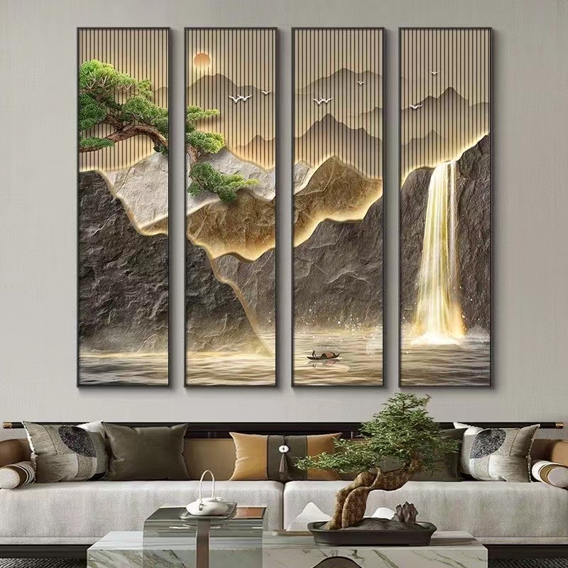 新中式客厅装饰画沙发背景墙流水生财挂画山水画中堂茶室玄关壁画