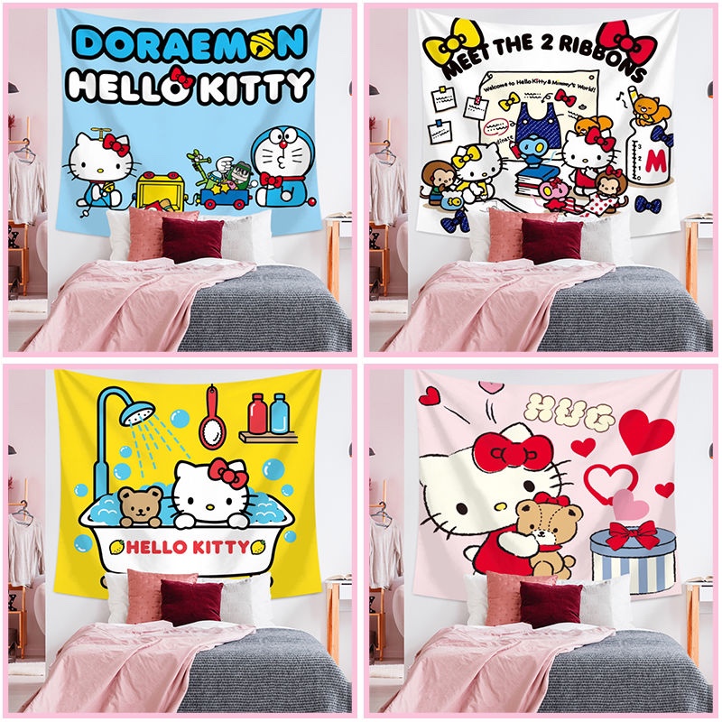 hello kitty挂布可爱凯蒂猫房间装饰背景布床头挂毯网红拍照墙布