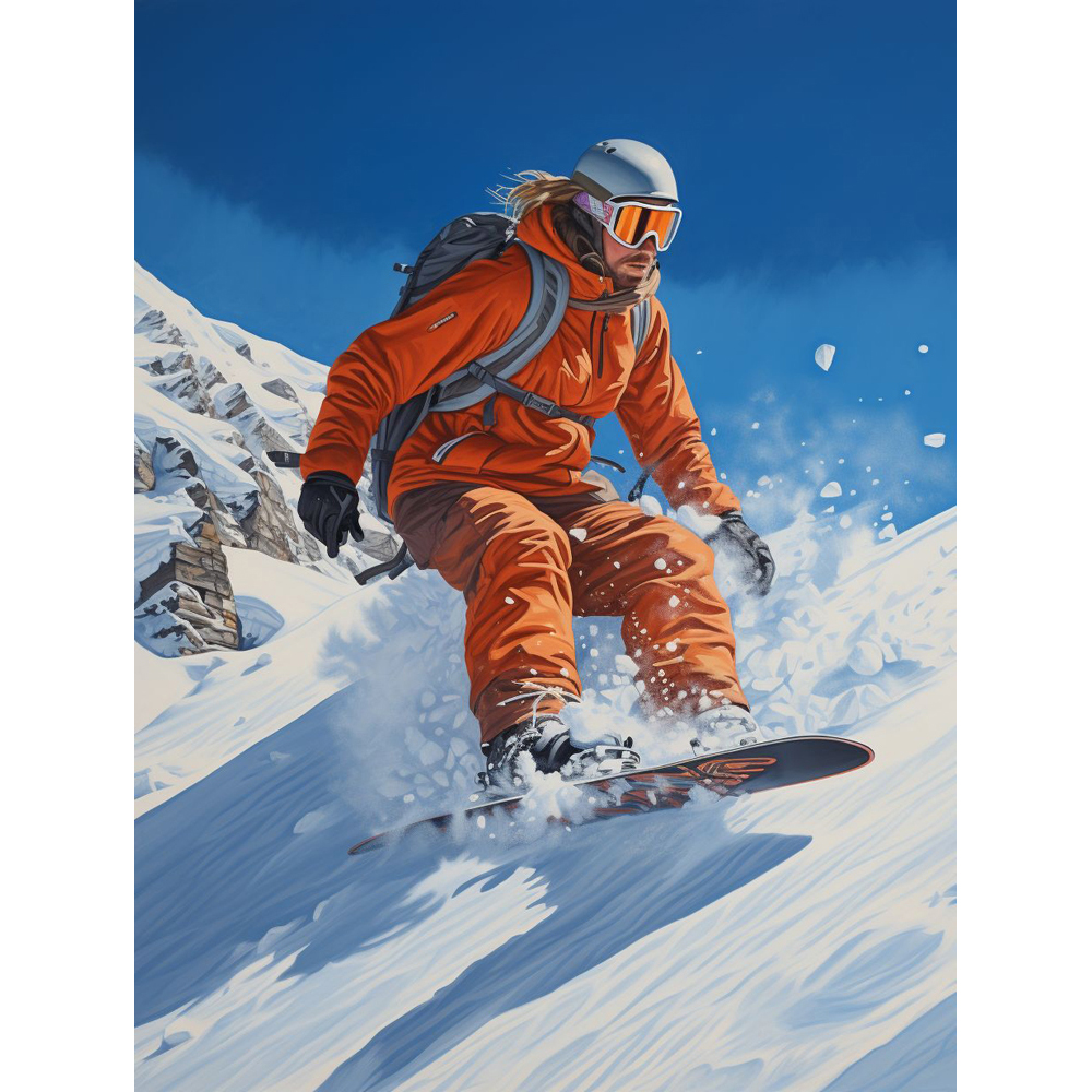 单板滑雪高山diy数字油画油彩画手工填充手绘画画填色丙烯风景