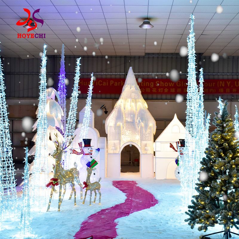 文旅景区雪景造景冰雪灯光秀场布置圣诞节日氛围道具仿真模型搭建
