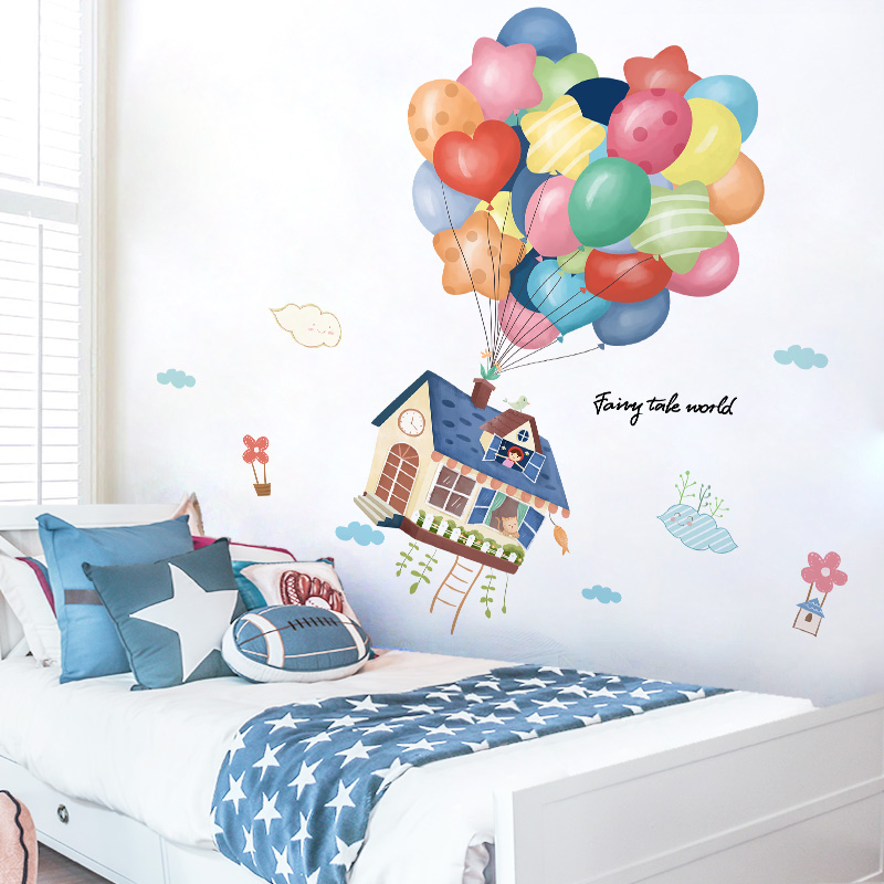 3d立体创意热气球卡通宝宝儿童房卧室房间室内墙贴纸自粘墙纸贴画