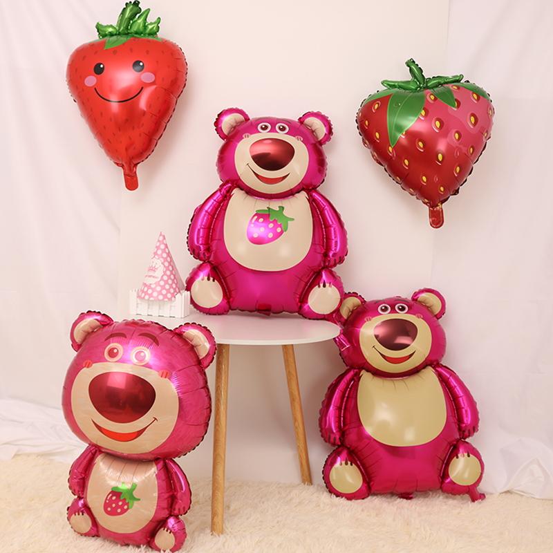 新款 卡通可爱草莓熊铝膜气球充氦气可飘空 宝宝生日派对布置装饰