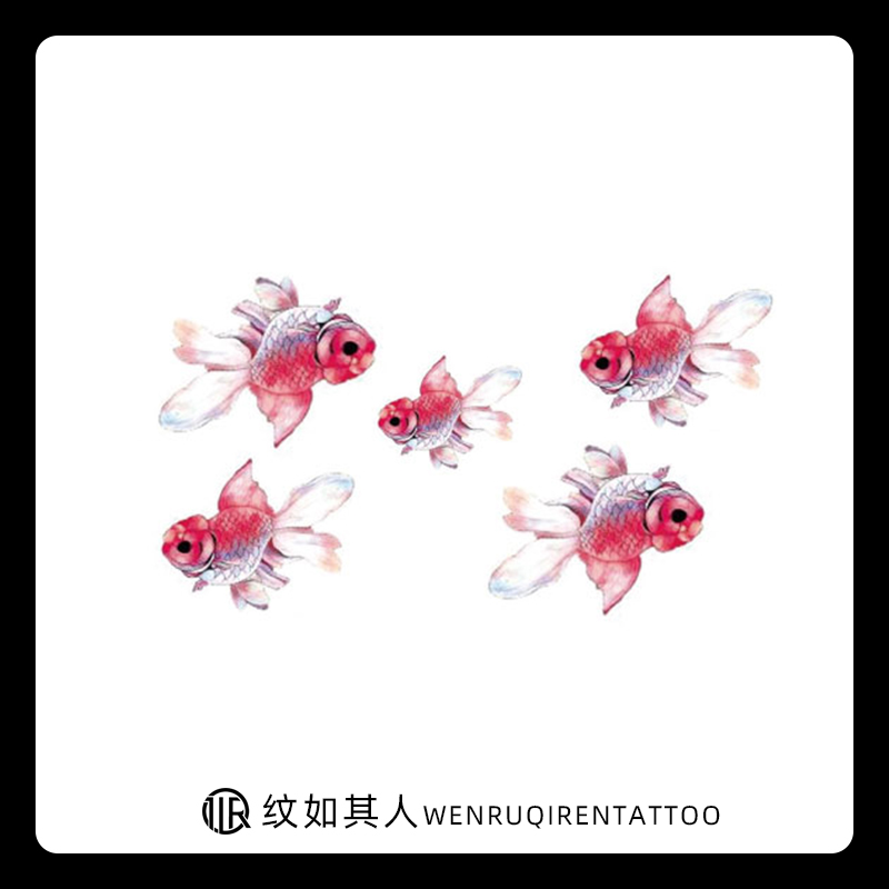 韩国手绘小金鱼纹身贴防水 ins风文艺少女可爱锦鲤鱼图案纹身贴纸