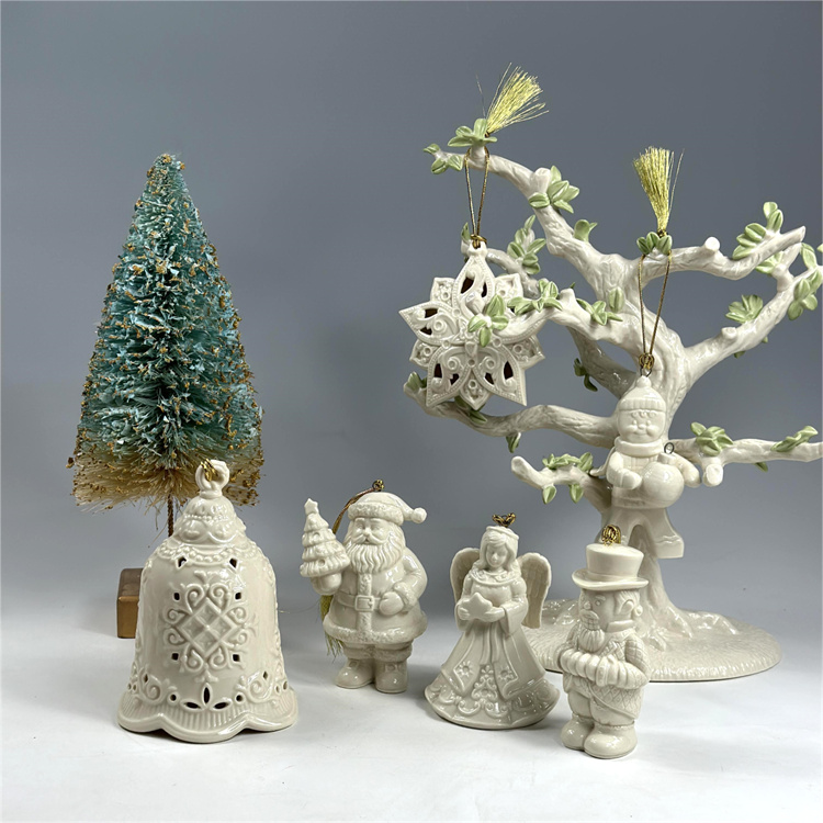 特价出口陶瓷 出口美国lenox白胚手绘圣诞老人铃铛天使摆件挂件