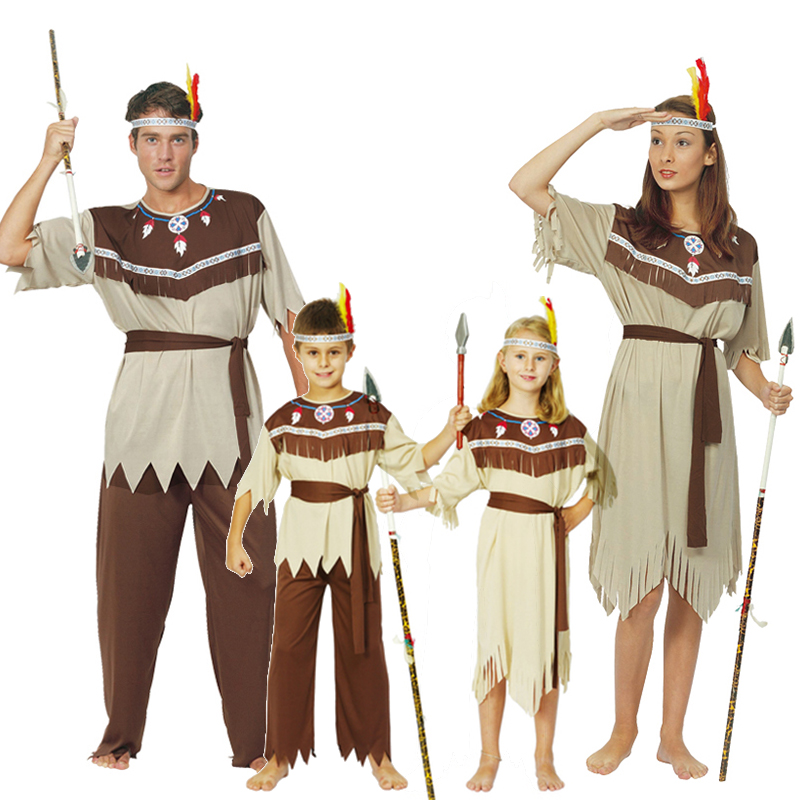 亲子印第安人服装非洲土著搞笑演出服成人男女土著原始人豹纹野人