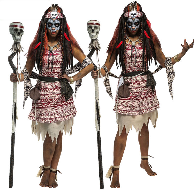 万圣节狂欢节复活节成人女印第安非洲部落巫毒女巫祭司巫师服装