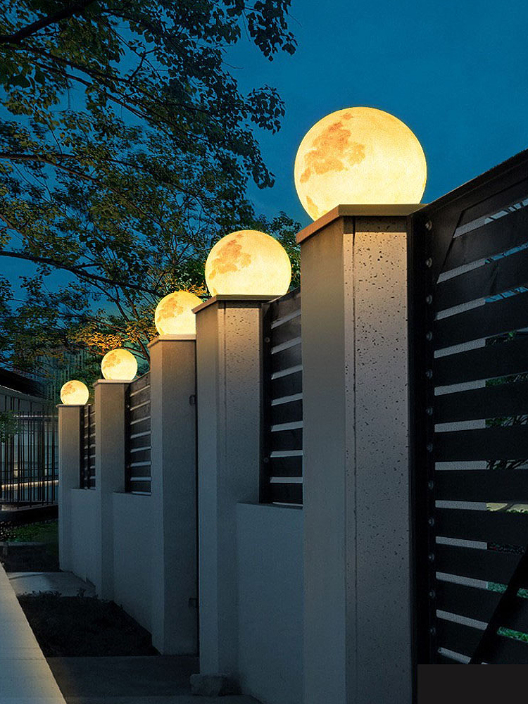 太阳能柱头灯户外防水花园别墅庭院圆形月球灯围墙大门月亮柱子灯