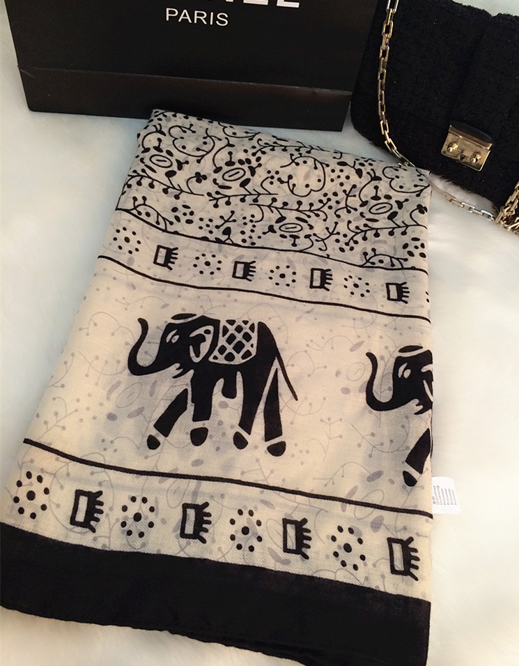 许晴款围巾黑白大象图案外贸出口欧美时尚简约棉麻大披肩丝巾
