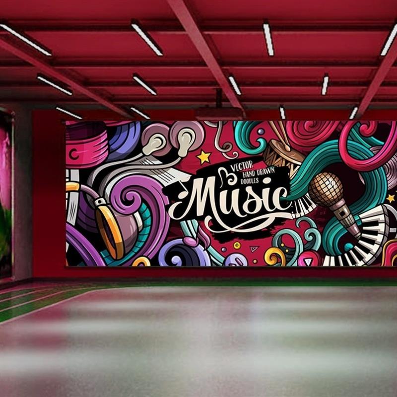 涂鸦音乐背景墙装饰壁画潮流酒吧壁纸立体音乐馆舞蹈室健身房墙纸