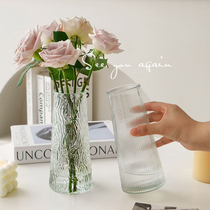 高级感花瓶摆件玻璃透明简约ins风水培富贵竹鲜花客厅居家装饰品
