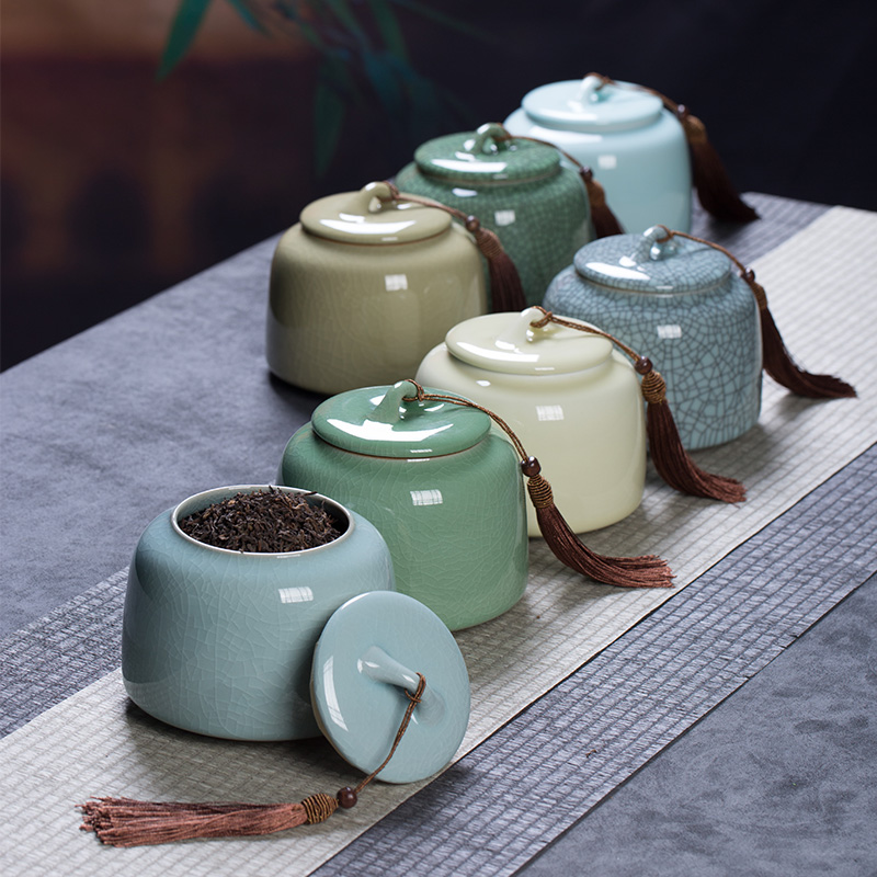 茶叶罐陶瓷密封罐龙泉青瓷家用大号储存罐龙井普洱红茶中式储物罐