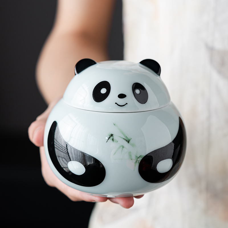 大熊猫茶叶罐单双罐礼盒硅胶圈密封陶瓷储物罐子可爱伴手礼可定制