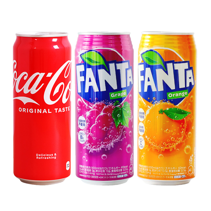 日本进口可口可乐碳酸饮料芬达橙子味汽水葡萄味果汁饮品500ml/罐