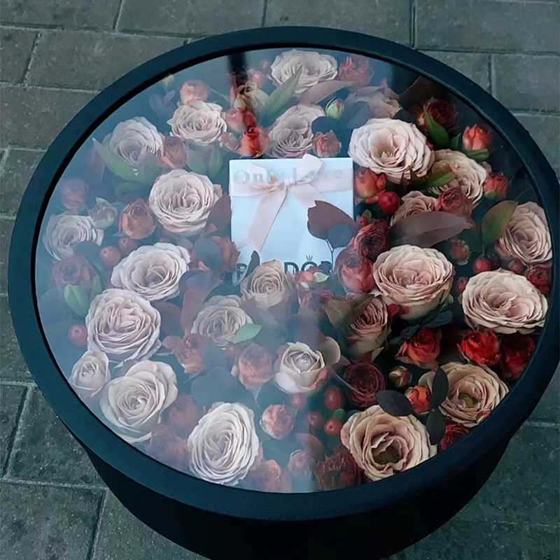 圆形透明水果花盒玫瑰花束包装盒生日礼盒透明盒子冬季四件套礼盒
