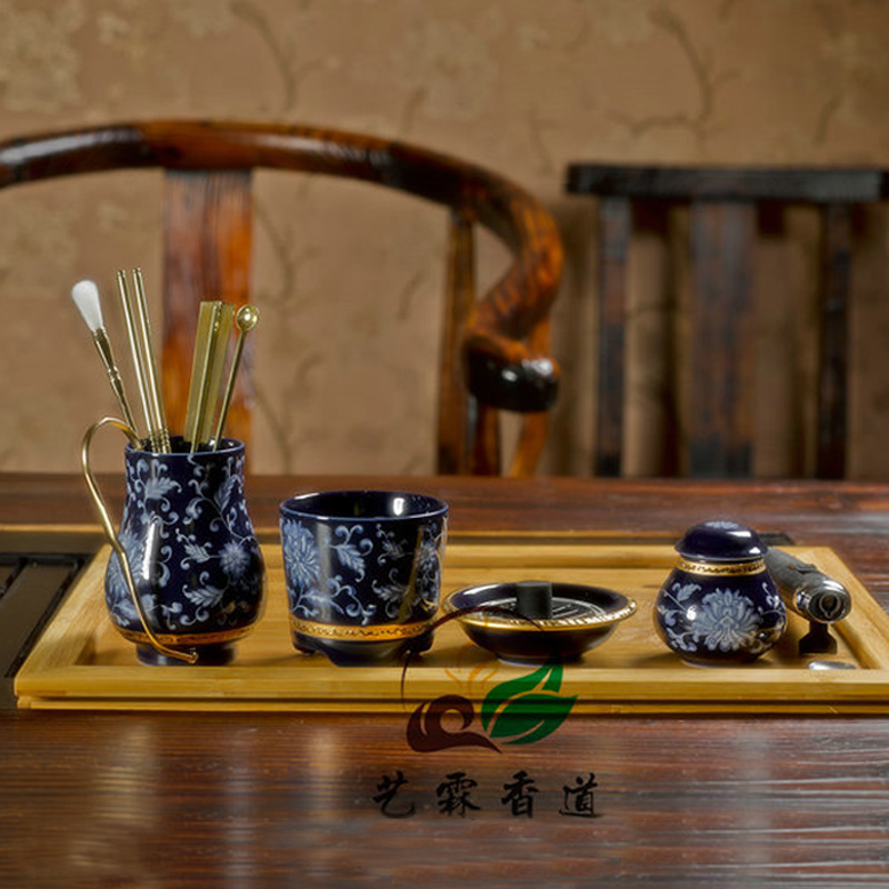 艺霖坊景泰蓝香道用具二十件套台湾一级白瓷手绘描金香炉，香具