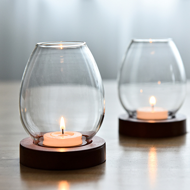 欧式透明玻璃圆形烛台烛光晚餐禅意复古家用防风蜡烛杯罩中式摆件