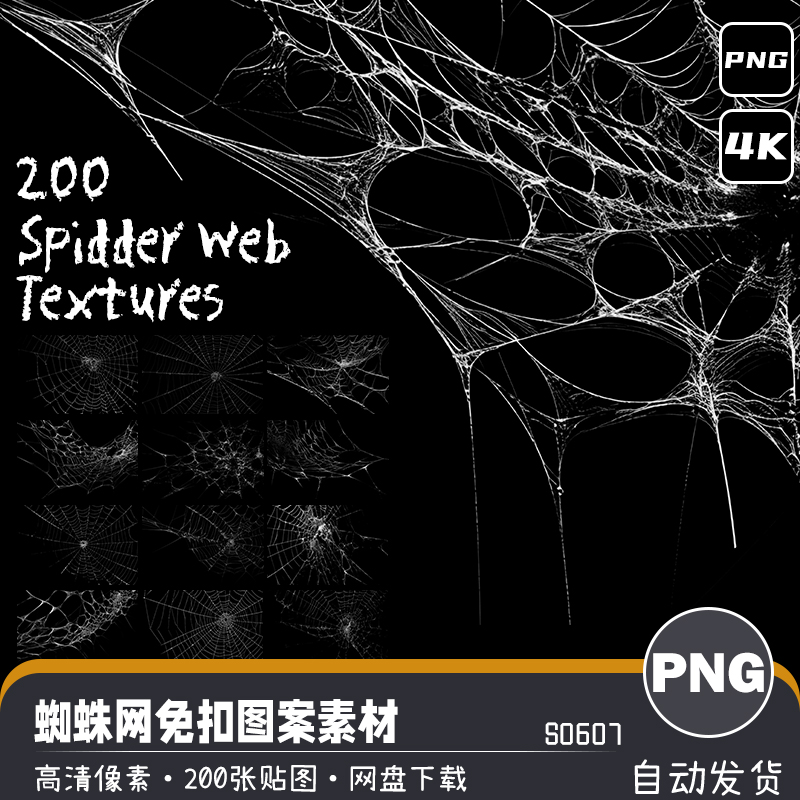 蜘蛛网蜘蛛丝万圣节恐怖装饰图案4K高清PNG免抠图片后期合成素材