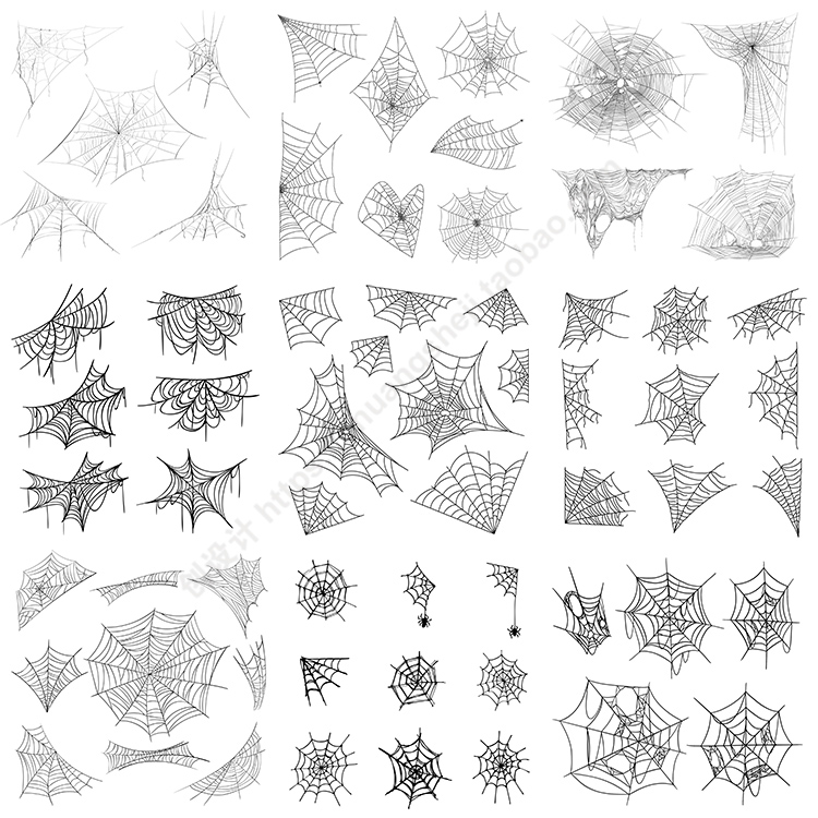 蜘蛛网插画 手绘蜘蛛丝网破网图案 AI格式矢量设计素材