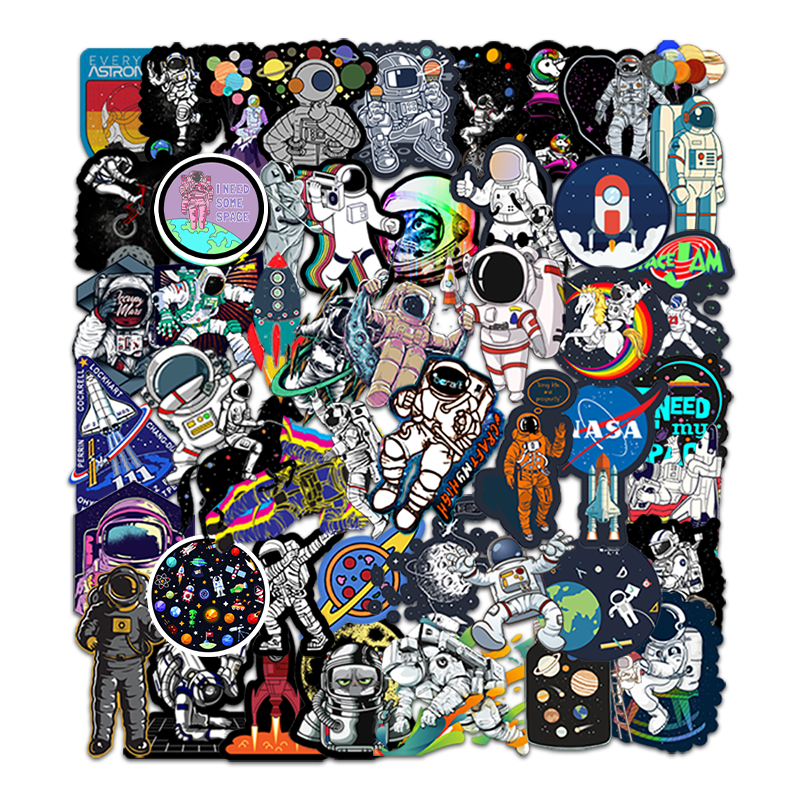 50张宇航员航天站卡通贴纸头盔月球火箭宇宙拉杆箱笔记本涂鸦贴纸