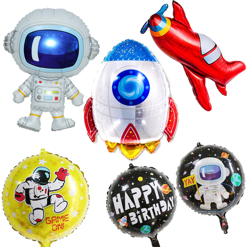 太空人火箭飞碟月亮生日气球宇航员飞船宇宙太空卡通科幻气球装饰