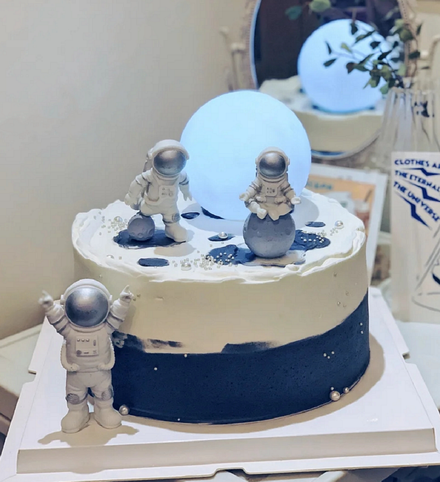 卡通生日蛋糕装饰摆件软陶月亮宇航员宇宙飞船星球火箭装饰小插牌