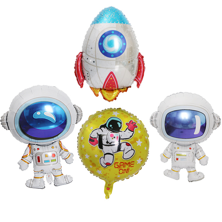 宝宝生日科幻派对装饰 卡通太空人 宇航员 火箭飞船铝箔气球