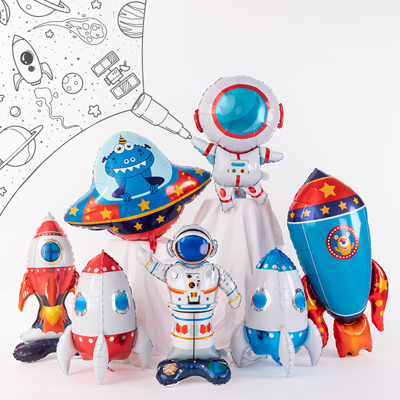 宇航员太空人火箭宇宙飞船造型卡通站立铝膜气球儿童生日装饰布置