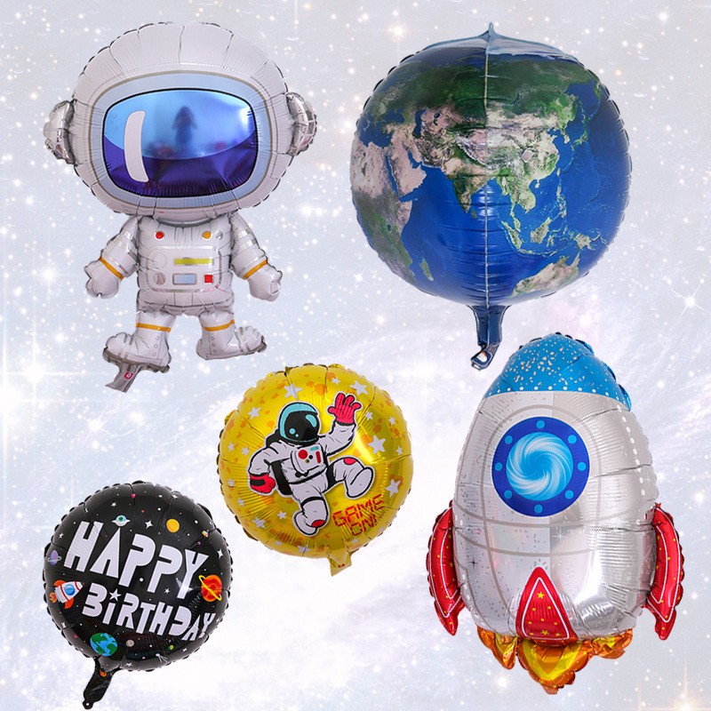 火箭太空人铝膜气球宇航员生日飞船卡通科幻动漫主题派对装饰布置