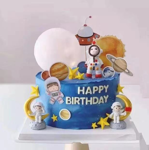 烘焙蛋糕装饰宇航员太空航天摆件星球火箭插卡月球灯插件生日装扮