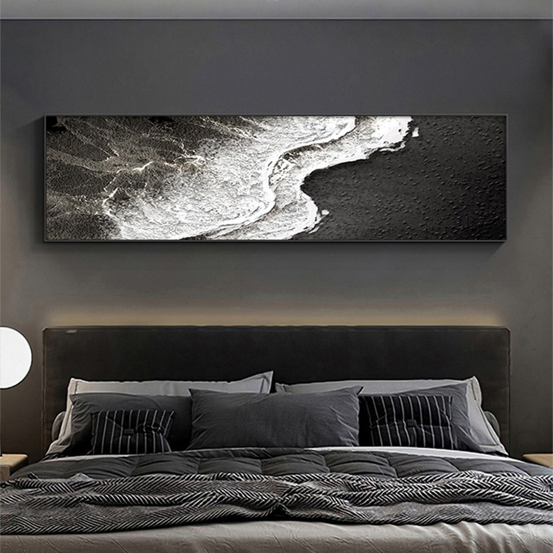 大海风景卧室画主卧床头装饰画黑白抽象客厅挂画高级感背景墙壁画