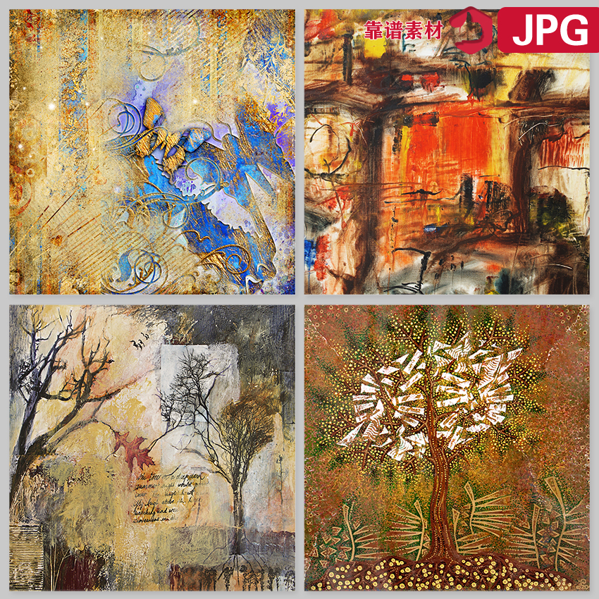 欧式美式鲜花树林色彩涂鸦艺术抽象装饰画框画图片JPG设计素材