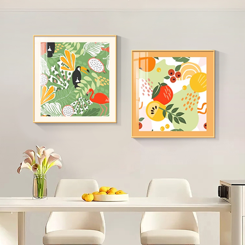 2024新款餐厅装饰画小清新植物花卉抽象艺术挂画卧室正方形墙壁画
