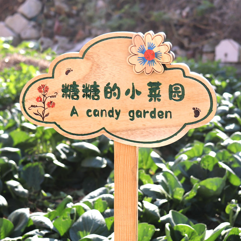 户外菜地花草幼儿园菜园种植花园装饰插地木质提示标识牌木牌定制