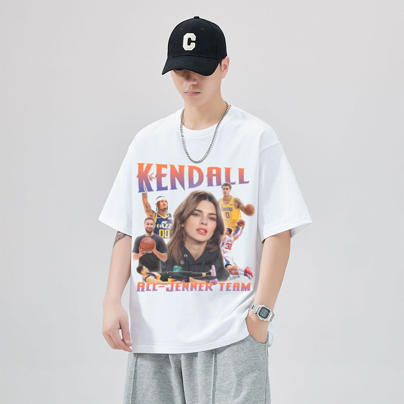 Kendall Jenner肯豆詹娜美式重磅纯棉宽松NBA阵容印花纯棉短袖t恤