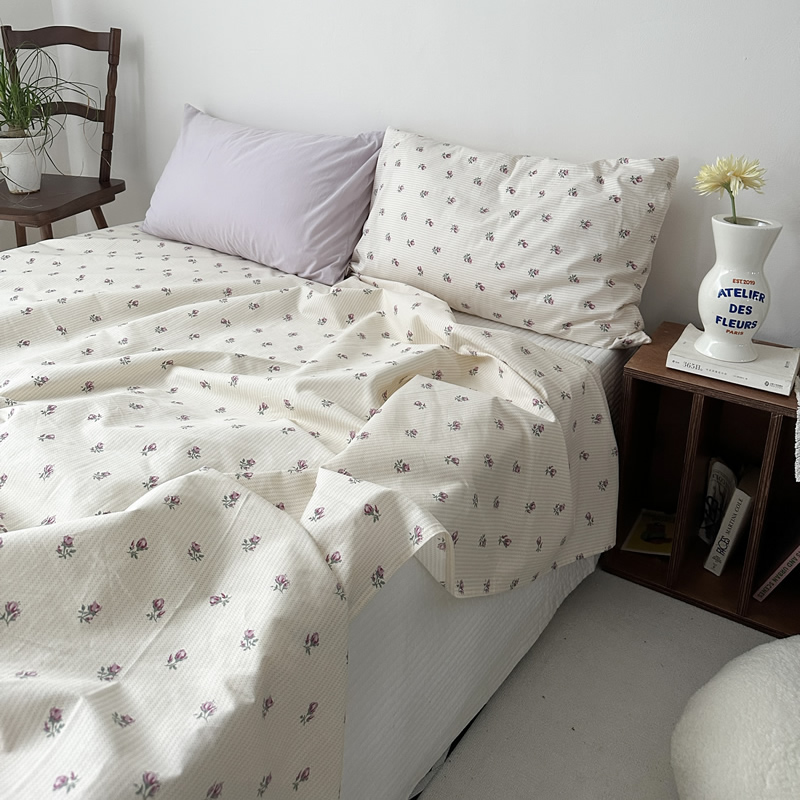 韩系淡雅手绘碎花纯棉床包床单单件保护套0.9米纯棉宿舍床罩少女