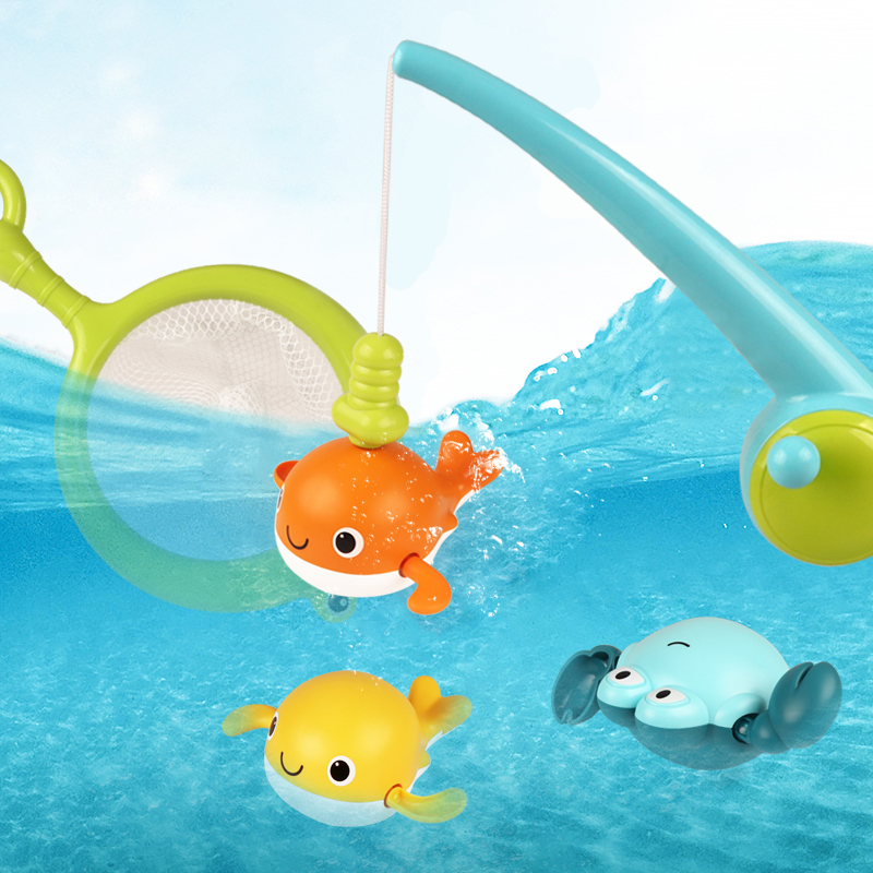 儿童发条上链戏水鲸鱼游泳网捞浴室洗澡玩具宝宝磁力钓鱼玩具捞鱼