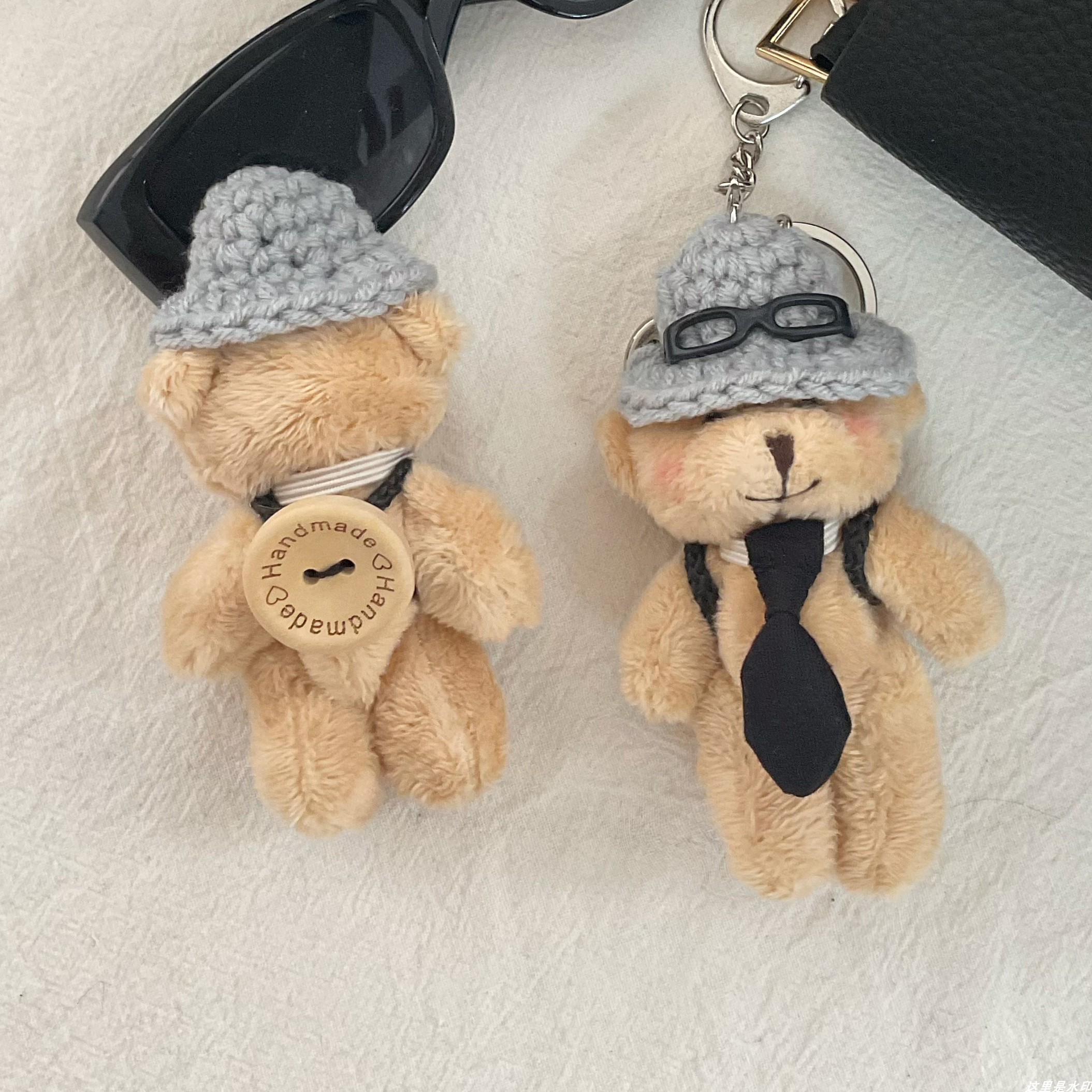 复古可爱领带关节小熊背包挂件潮酷泰迪熊毛绒公仔钥匙扣配饰礼物