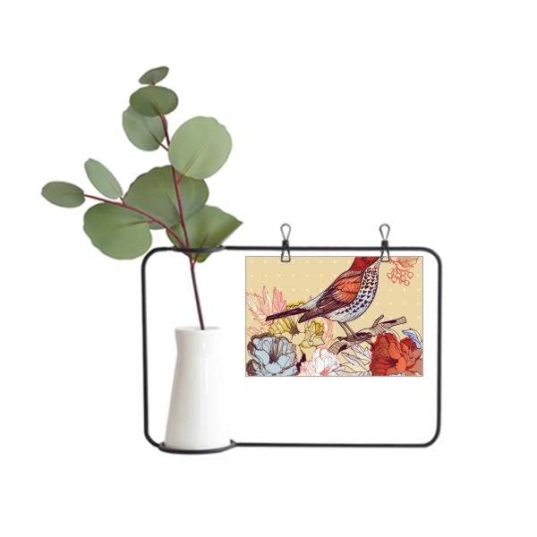 鸟叼果实站在树枝上金属相框陶瓷花瓶装饰